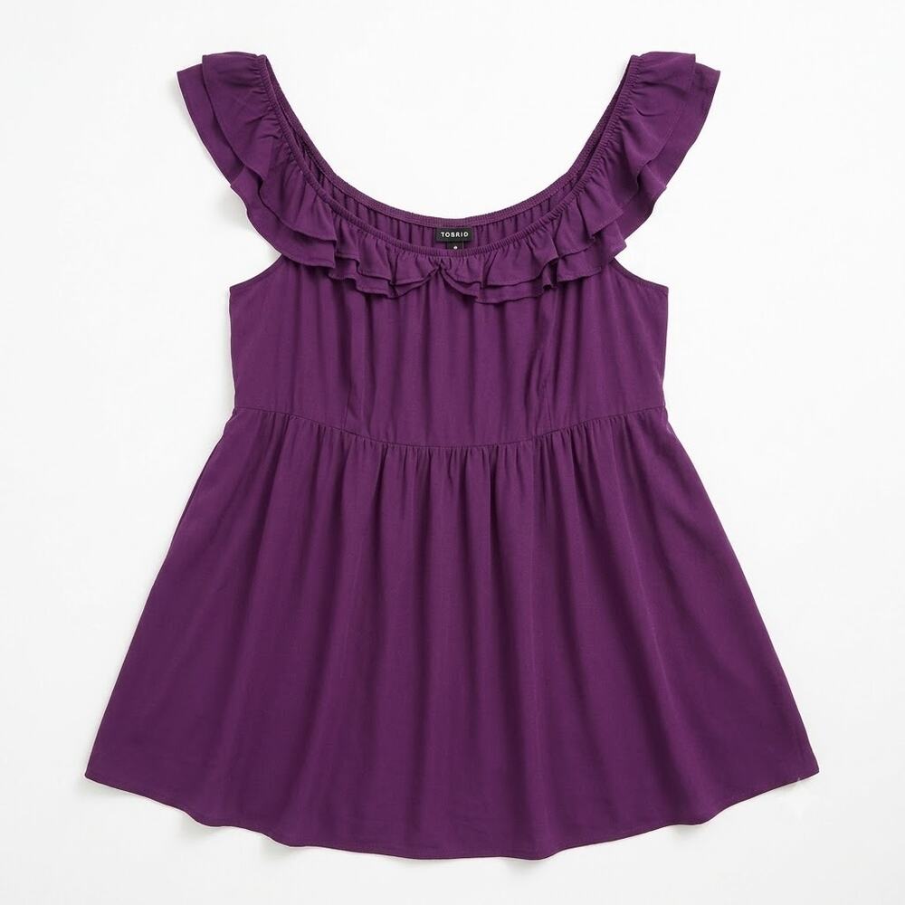 TORRID Ruffle Stretch Challis Babydoll Top Purple Sleeveless Womens Plus Size 2X